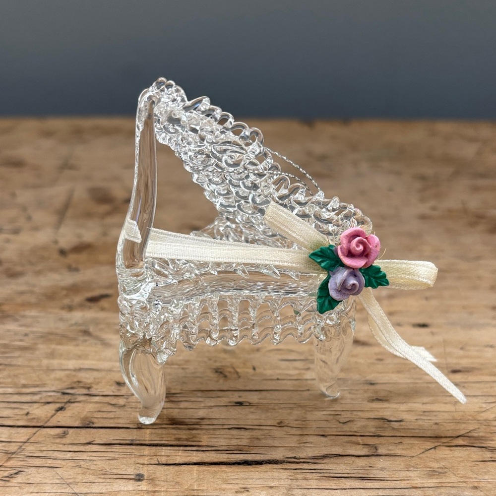 Two Ministure Spun Glass Clear Christmas Piano Ornaments - Picture 3 of 4